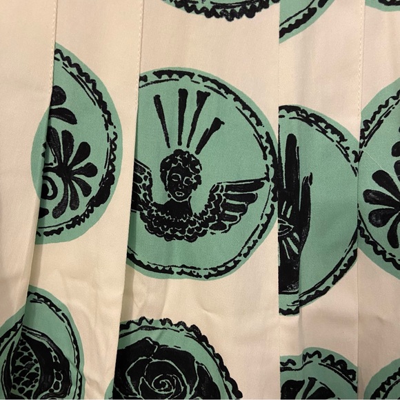 NWT Zara Green and Off White Pleated Skirt Large - Picture 5 of 12